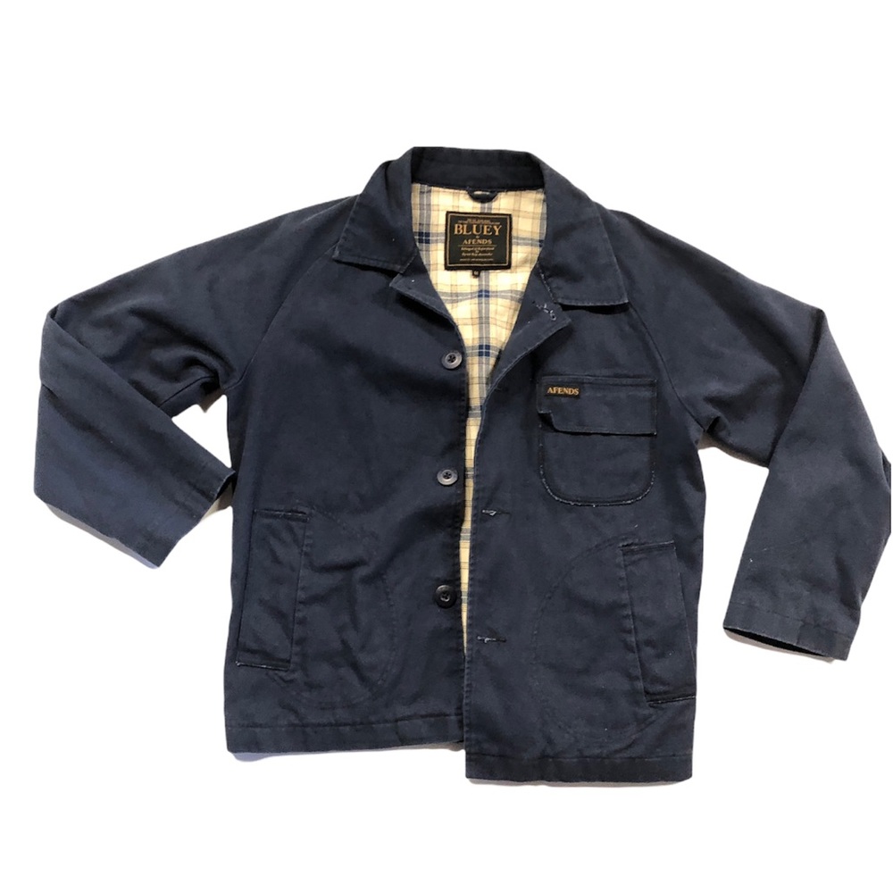 Afends Bluey Black Iris Workwear Jacket size Medium Button Down Navy